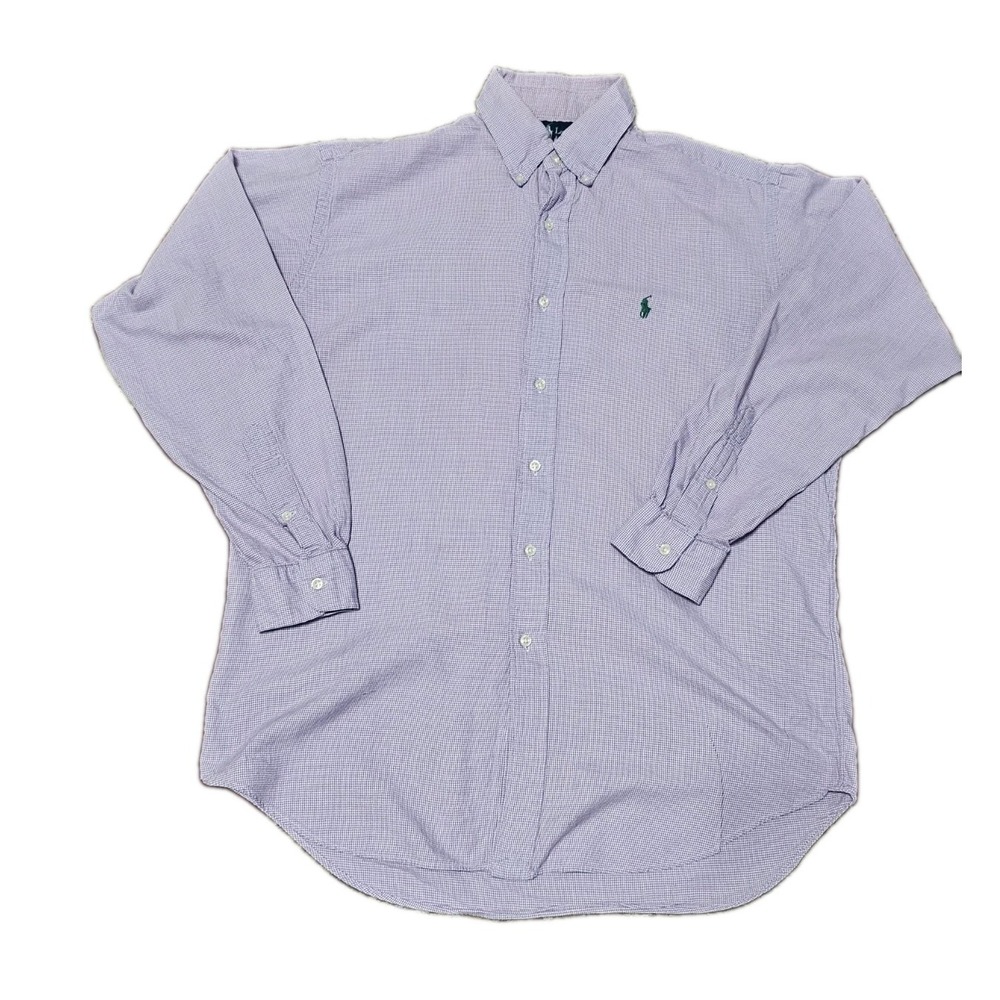 Ralph Lauren Blake Shirt Mens Medium Purple White Houndstooth Cotton Button Down